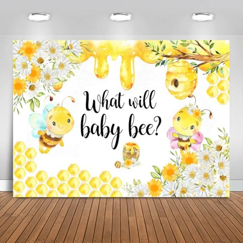 Hnmdmyi 2.1x1.5m Fotohintergrund Gender Reveal Wabe Biene Sonnenblume was Wird Baby Biene Fotografie Hintergrund Gender Reveal Baby Shower Party Dekorationen Banner Photo Booth Requisiten