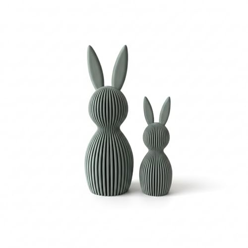 Generisch Scandi Osterhase 3D Deko – Minimalistische Osterdekoration im skandinavischen Design – Gerippte Oberfläche – Moderne Frühlingsdeko 3D-Druck – Set aus Klein 11 cm und Groß 16 cm (Salbei)