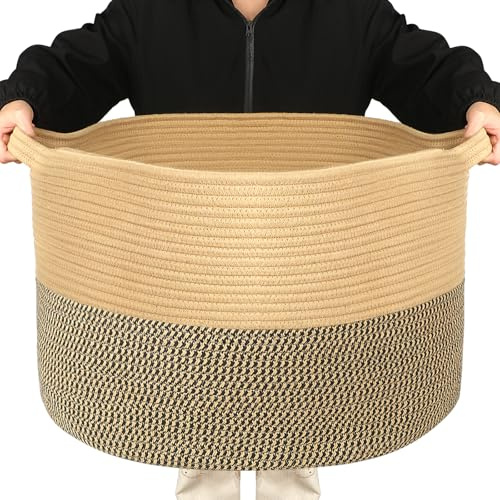Withosent 100L Wäschekorb Geflochten aus Baumwolle, Wäschesammler mit Henkel, Laundry Basket Aufbewahrungskorb Spielzeug, Korb Wäschebox für Wäschekammer Kinderzimmer Wohnzimmer Bad, 54x36cm