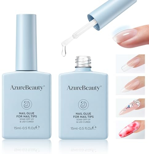AZUREBEAUTY 10 in One Gel Nail Glue, 2 Pcs 15ml UV Nails Glue Base Coat for False Nail Tips/Acrylic Nails/Base Gel/Bloom Gel/Adhesive Bond, Long Lasting Curing Needed