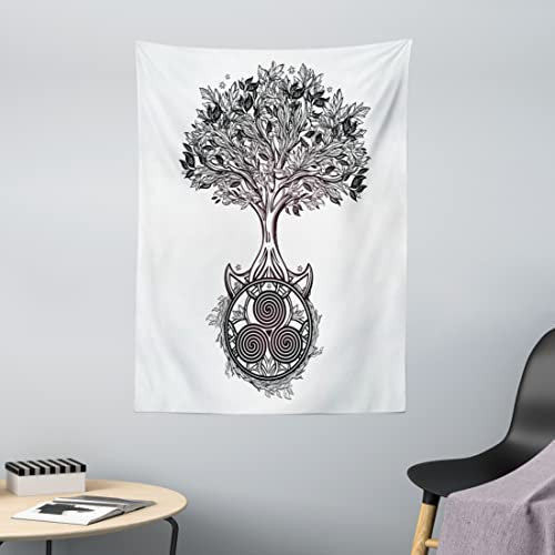 ABAKUHAUS keltisch Wandteppich, Baum des Lebens Triskelion aus Weiches Mikrofaser Stoff Waschbar ohne Verblassen Digitaldruck, 110 x 150 cm, Weiß und Schwarz
