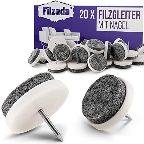 Filzada® 20x Filzgleiter Nagel - Ø 24 mm (weiß) - Profi Möbelgleiter/Stuhlgleiter Filz zum Nageln