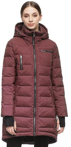 OROLAY Piumino da Donna con Cappuccio e Piumino da Esterno di Media Lunghezza Vino rosso XXL