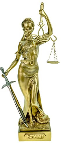 Kremers Schatzkiste Justitia Figur 36 cm Skulptur mit Brieföffner goldfarben BGB Göttin der Gerechtigkeit BGB Modern Gesetz Statue Anwalt Geschenk Richter