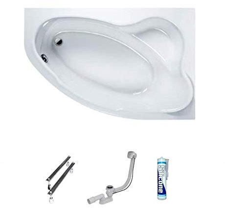 ECOLAM® Badewanne Eckwanne Comfort 150x100 cm RECHTS Acryl weiß Ablaufgarnitur Ab- und Überlauf Automatik Füße Silikon