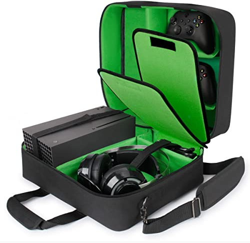 USA Gear Xbox-Hülle - Konsolenhülle Kompatibel Mit Xbox Series X Und Xbox Series S Mit Anpassbarem Interieur Für Xbox-Controller, Xbox-Spiele, Gaming-Headset Und Weiteres Gaming-zubehör (grün)