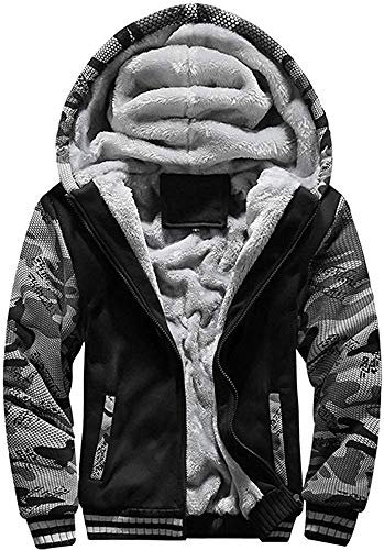 VSUSN Uomo Felpa con Cappuccio Manica Lunga Felpe con Cappuccio Vello Foderato Hoodies con Cerniera Cappotto Giacca Inverno Caldo(Mimetizzazione&Nero,M)