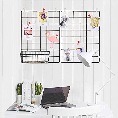 GBYAN Grille Murale Lot de 2 Panneau de Grille Wire Wall Grid Affichage de Photos Décorations Murales Tableau Mémo en Métallique Cadres Photo pour Bureau,Famille,Pièce,Cuisine,40cmx30cm(Noir)