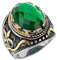 HIJONES Herren Jahrgang Luxus Oval Smaragd Stein Ring aus Edelstahl Gotisch Geschnitzt Muster Silber Gold Größe 54