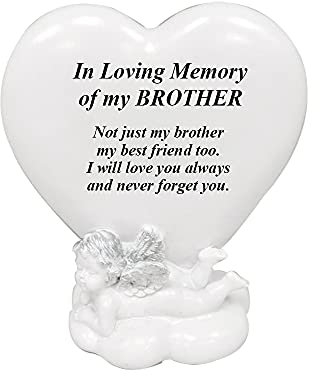 Memorial Heart Plaques Grave Cherub Ornaments - Personalised Grave Decoration Plaques, Cherub, Engraved with Remembrance Quotes in Loving Memory of your Special Ones (Brother)
