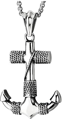 COOLSTEELANDBEYOND Edelstahl Marine Anker Anhänger Segeln Seil Herren Damen Halskette mit 75cm Stahl Weizen-Kette