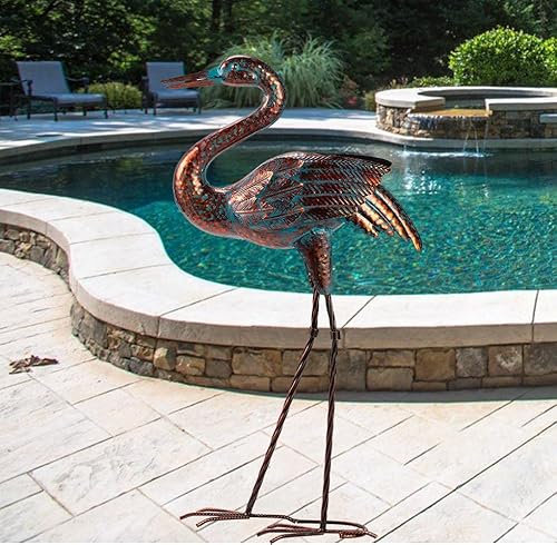 Natelf Garden Crane Statues for Outdoor, Standing Patina Heron Decoy Garden Sculptures, Metal Bird Art Lawn Ornaments for Patio Lawn Pond Backyard Decorations