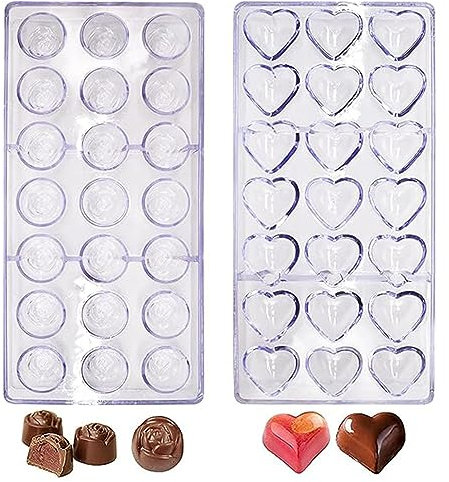 RoadLoo 2-Piece Transparent Plastic Chocolate Candy Mould Heart-Shaped Cavities Mould for Making Spherical Sweets Chocolate Snacks