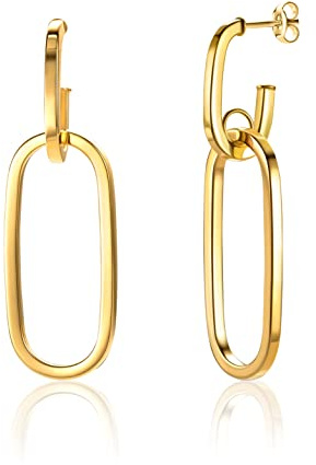 Miore Ohrringe Damen quadratische Kettenglieder Ohrringe hängend aus Gelbgold 9 Karat/ 375 Gold, Ohrschmuck 15.5x50mm