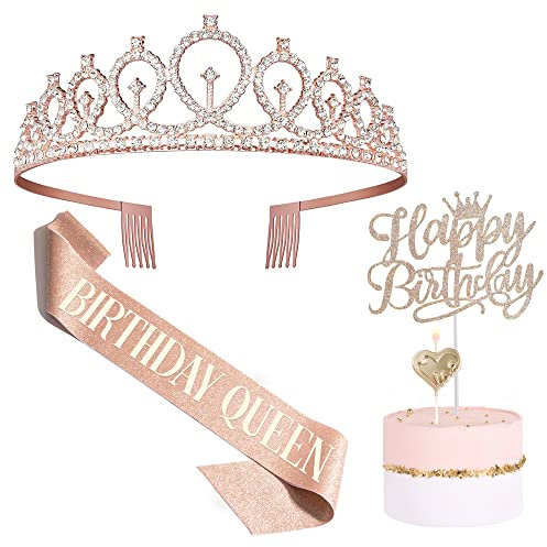 Bella Meri Birthday Gifts for Women, Birthday Tiara Crown, Sash, Cake Toppers,Birthday Candles, Birthday Decorations Women
