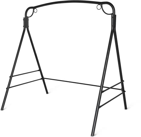 VINGLI Upgraded Metal Porch Swing Stand with Black Finish, Heavy Duty 660 LBS Weight Capacity Steel Swing Frame with Extra Side Bars, Powder Coated Hanging Swing Frame Set for Outdoors