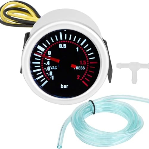 BOROCO Turbo Ladedruckanzeige 12V LED Digital Boost PSI Anzeige 2 Zoll | Universal Auto Turbolader-Druckmesser Gauge mit Schlauch & T-Stück für Fahrzeuge mit präziser Druckkontrolle