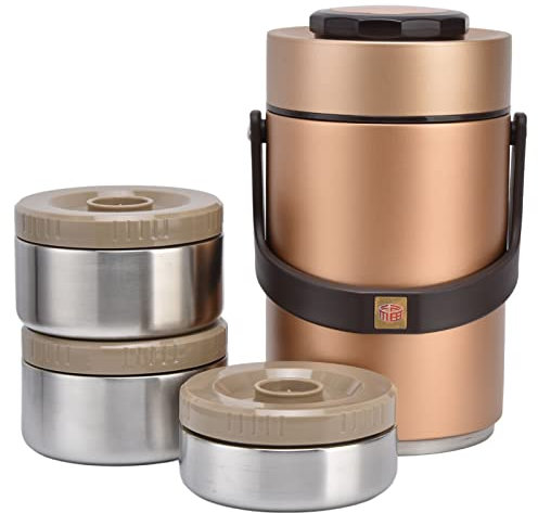 CHICIRIS Thermobehälter, 2,3L Thermo Lunchbox, Edelstahl 304, 3 Schichten Verhindern Auslaufen Thermobox, Isolierter Lebensmittelbehälter, für Babynahrung, Suppe, Brei, Joghurt (Gold)