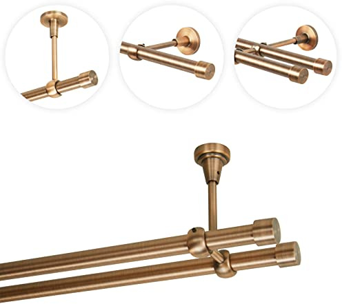 Gardinenstange 160 cm Deckenmontage | Vorhangstange 2 läufig Ø 19mm | Kupfer Antik Vintage-Look Retro-Stil | Endkappe