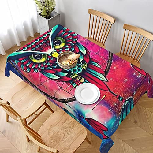Rechteckige Wachstuchtischdecke Bunter Eulen-Traumfänger Garten Tischdecke Pflegeleicht Party Tischdecken Abwaschbar Wachstischdecke Für Terrasse Party Picknick,137X183cm