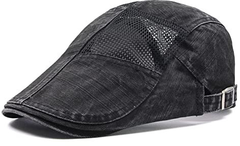 FBBULES Sommermütze Flatcap Baskenmütze, Barett Atmungsaktive Mesh Schirmmütze Gatsby Newsboy Hut für Herren Damen, Verstellbare 55-59CM Vintage Cabbie Cap (Schwarz)
