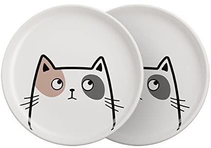 Koomuao 2Pcs Gamelles pour Chats, 15cm Plate Chat Céramique, Bol de Nourriture Plat pour Animaux de Compagnie Plate Gamelle Petit Chien Lave-Vaisselle et Facile à Nettoyer