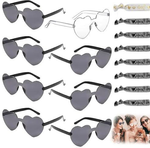 16 Stück Jga Brille Team Braut Armbänder Bride to Be Herz Brille Set Herz Sonnenbrille Partybrille Set Randlose Herz Brille JGA Partybrillen Set JGA Deko Accessoires für Hochzeitsfeierdekorationen
