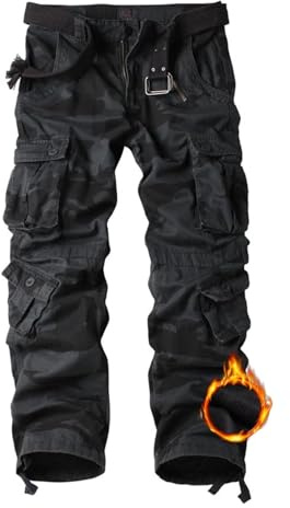 VATINNT Men's Fleece Lined Cargo Trousers Thermal Work Trousers | Multi-Pocket Camouflage Tactical Pants for Winter Outdoor Wear
