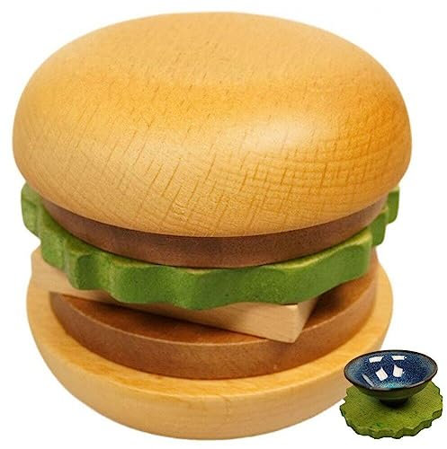 Haowul Hölzerne Burger Coaster Placemat Massivholz Kreativer Untersetzer Esstisch Dekoration Snack Teller Besteck Set Home Dekoration