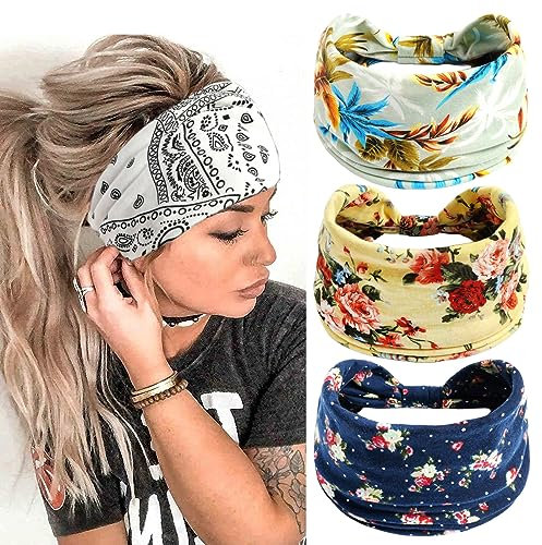 scicent Haarband Stirnband Damen Breite Elastische Weiche Boho Haarbänder Leopard Print Yoga Sport Haarschmuck Mehrfarbig Haarreifen 3 Stück, 14217