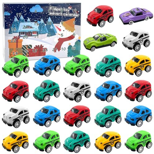 Lets Joy Weihnachts Autos Kinder 2024, 24 Tage Autos Countdown Kalender für Kinder, Spielzeugauto für Kinder, Autos Weihnachtskalender Kinder, Weihnachten Party Geschenk, Weihnachtsspielzeuge