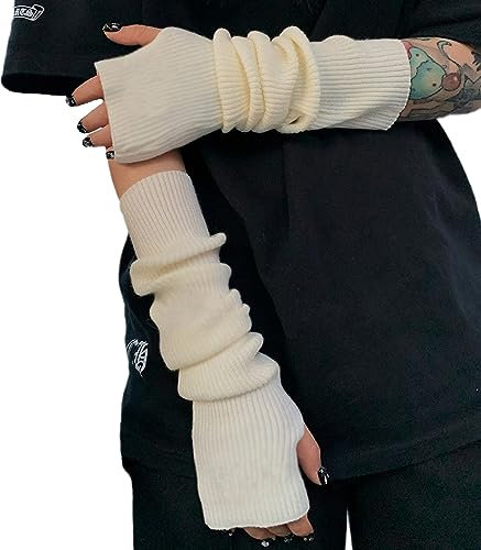 URAWESO Armstulpen, Gothic, Emo-Punk, Y2K, fingerlose Handschuhe, Cosplay-Kostüm, Cremefarben 01, Einheitsgröße