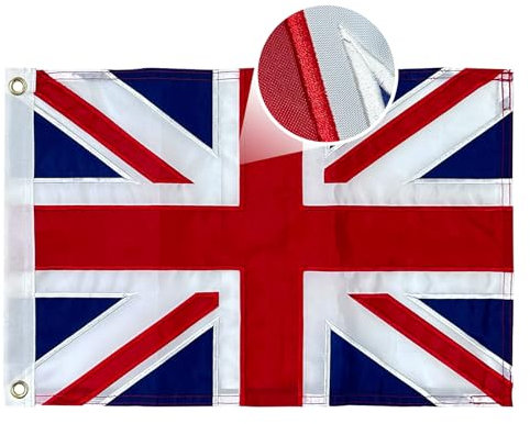 AMZFLAG British Flag 12x18 Inch Embroidery Union Jack Flags Double Sided Small England United Kingdom UK Flag with 2 Brass Grommets for Outdoor Use