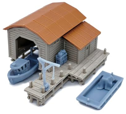 Outland Models Railway Scenery Boat House Set with Boat and Pier 1:160 N Scale