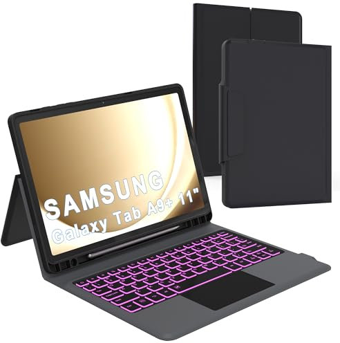 Samsung Galaxy Tab A9+ A9 Plus 11 Inch Keyboard Case - 7 Colors Backlit for Samsung Tab A9+ Plus 5G 11 inch, Smart Touch Wireless Keyboard with Pen Holder