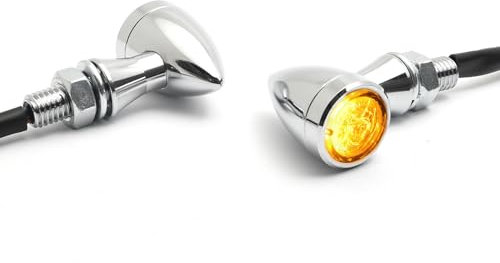 Dock66 Motorcycle Parts LED Blinker Bullet Style verchromt – Set mit 2 Stück – Aluminium Gehäuse, M8 Gewindebolzen, SMD LEDs, E-geprüft – Universal Motorrad Blinker