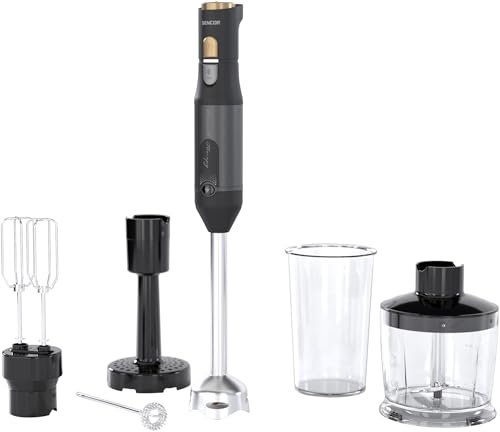 Sencor Frullatore ad Immersione Ultra-Potente 6 in 1, 1200W, con Frusta Doppia, Tritatutto & Montalatte, Schiacciapatate, Lame QuadBlade in Titanio, Controllo Continuo della Velocità, Elegante, Nero