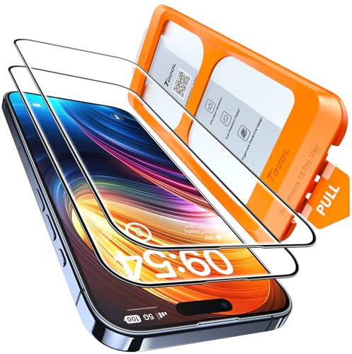 TOCOL 2 Piezas Protector Pantalla para iPhone 15 Pro Max, Alineación Automática para Una Instalación Rápida, Sin Burbujas, Cristal Templado de Dureza 9H+Inastillable, HD Transparente