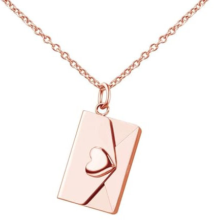 Personalised Envelope Heart Necklace Rose Gold Locket Necklace with Letter, Birthdays Message Necklace, Letter, Birthday Engraved Love Letter, Mother Secret Note, Letterbox, Gift for Birthday