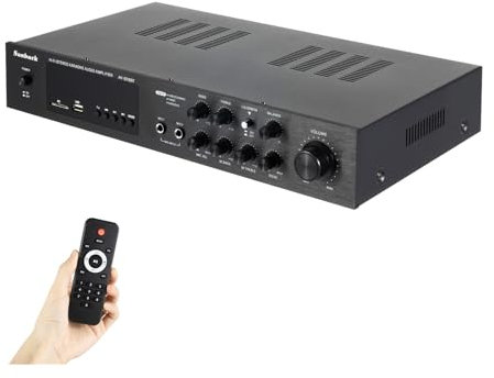 HiFi Verstärker 5K Bluetooth 600W Stereo Audioverstärker, 4.2 FM/AM-Radio Leistungsverstärk mit Fernbedienung&LED, Car Audio Verstärker Amplifier Vollverstärker mit 2 Mikrofoneingang Echo