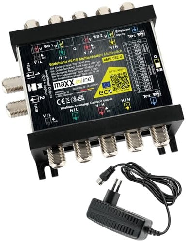 maxx.onLine unicable Multischalter Einkabelsystem für 1-2 Satelliten & 32 Teilnehmer inkl. 18V F-Stecker Netzteil, Einkabel-Multischalter kaskadierbar