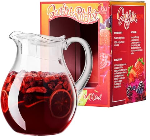 Sangria Drink Mix & DIY Mixology, With Acrylic Beverage Pitcher with Lid | 72 oz | Serves 15-20 Drinks, Homemade Make-Your-Own Sangria - Dehydrated Fruit, Infusion Kit Mixing Powder & Plastic Pitchers
