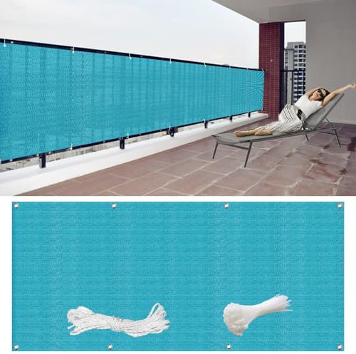 GAIFNAG Balkon Sichtschutz Ohne Bohren 125 x 1000 cm Balkonsichtschutz mit Ösen, Sichtschutz Windschutz Matte HDPE 220G/M², Wind- Und Uv-Schutz für Balkon Terrasse Garten, Himmelblau