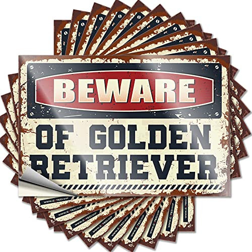 Hardhat-Sticker und Aufkleber Beware of Golden Retriever, lustige Schilder für Zuhause, Bar, Auto, Aufkleber (6 x 9 cm), 10 Stück