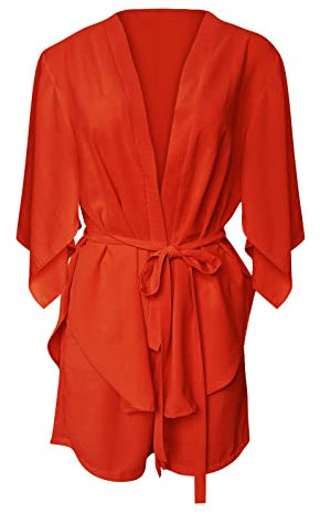 hahuha Costume da bagno da donna con pantaloncini da donna estivo casual con fessura a tre quarti maniche cardigan top pantaloncini con coulisse due set da bambina abbigliamento da nuoto, Arancione, L