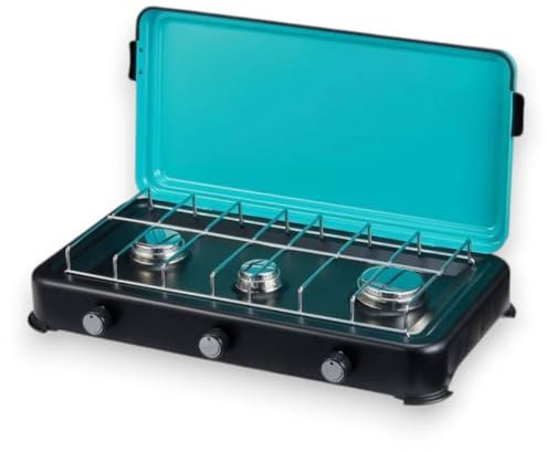Briconess.com Fornello a Gas Portatile 3000w con 3 fuochi in Acciaio per Campeggio