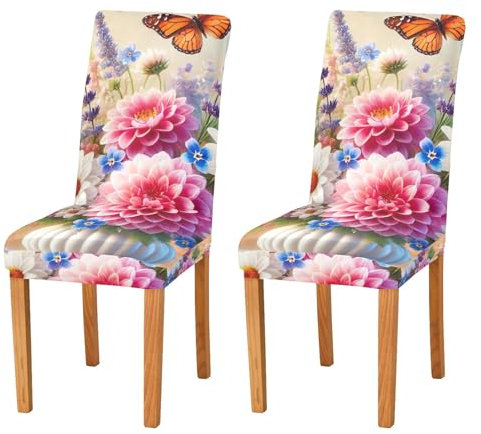 ODAWA Stuhlbezug mit Blumenmuster und Schmetterlingen, Sitzbezüge für Esszimmerstuhl, Parsons Stuhlhussen