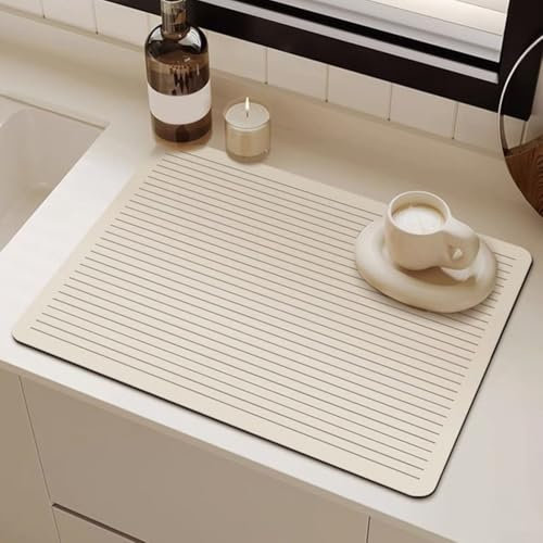 Tapis de diatomite à séchage rapide TIANHENGMart, égouttoir à vaisselle absorbant, facile à nettoyer et antidérapant (A), velours synthétique et caoutchouc, beige, uni