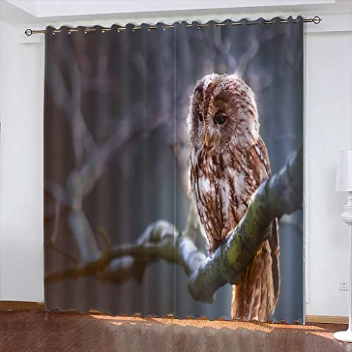 FYRHLH Vorhänge Eule Verdunkelungsvorhänge Wohnzimmer Thermo Gardinen Blickdicht Kinder Schlafzimmer Dekoschals Gardine 2er Set Größe:B150 x H166cm