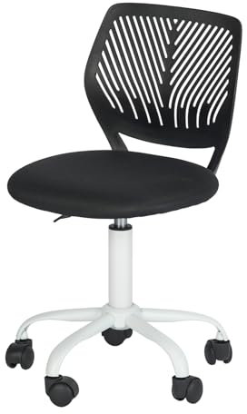 HOMYLIN Schreibtischstuhl, klein, ohne Armlehnen, mit Stoff-Sitzkissen und Kunststoff-Rückenlehne, Macaron-Farben, Drehstuhl für Studenten, Kinder, Schwarz, 1 Stück